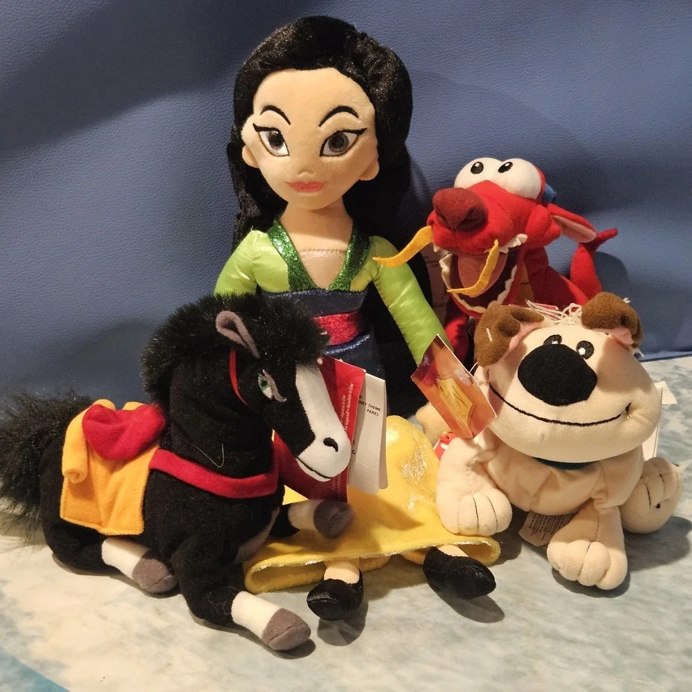 Disney TY Sparkle Mulan Plush Bundle Khan Little Brother Mushu Beanie Hang Tags